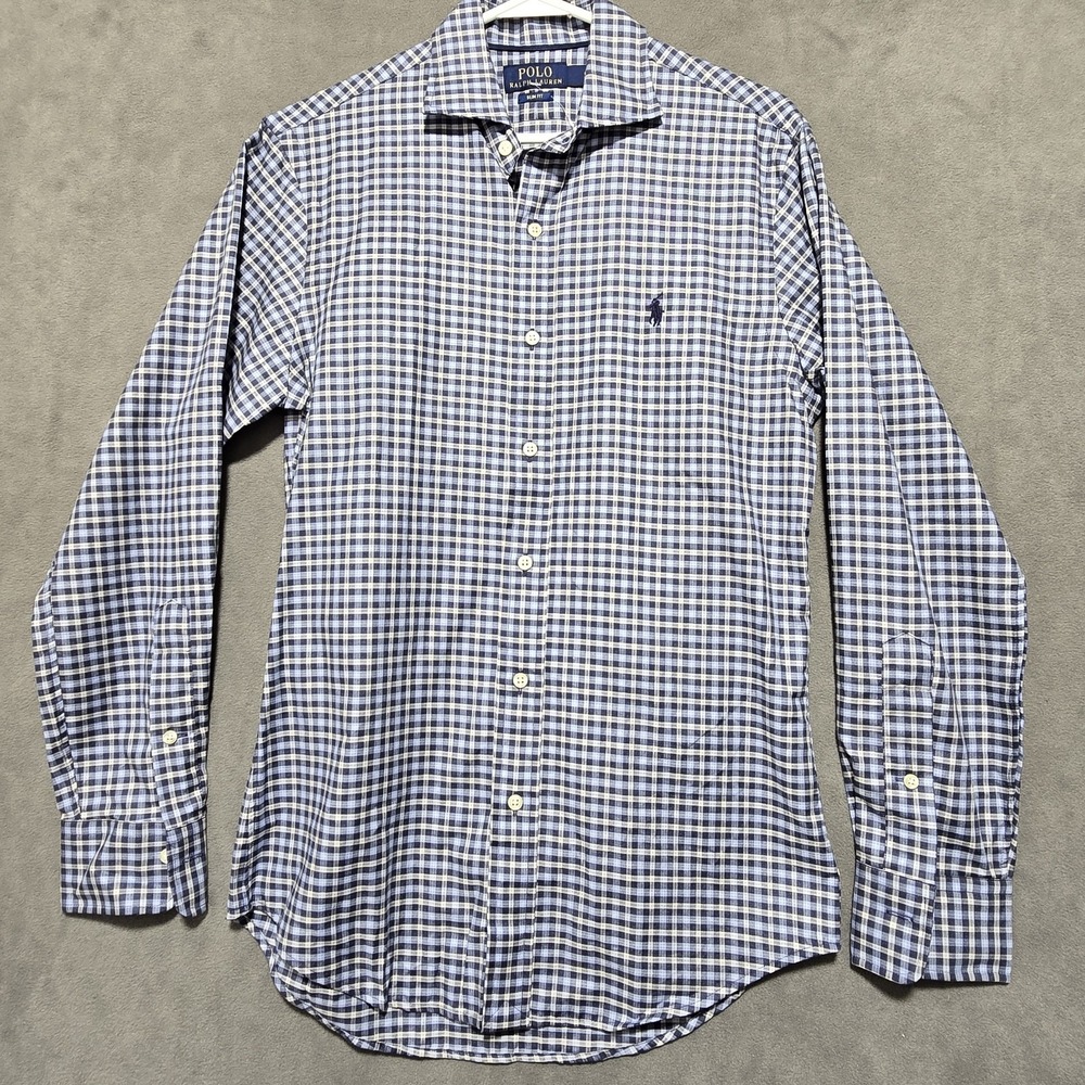 Polo Ralph Lauren Slim Fit Gingham Check Button Down‎ Shirt Mens Small Blue